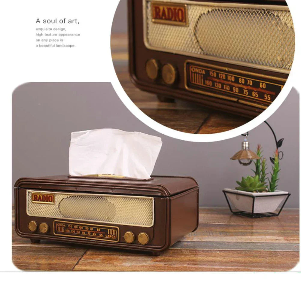 Retro Radio Shape Tissue Paper Box Napkin Storage Box Container Paper Towel Holder Paper Towel Holder Case for Home Bar Office