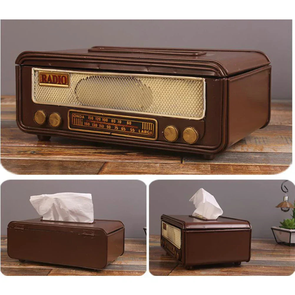 Retro Radio Shape Tissue Paper Box Napkin Storage Box Container Paper Towel Holder Paper Towel Holder Case for Home Bar Office