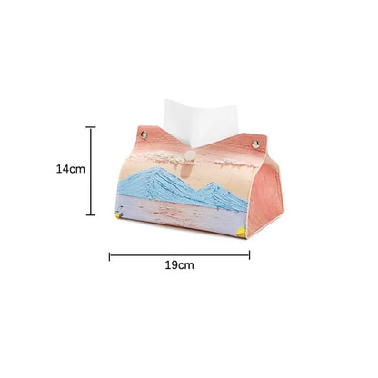 Aesthetic Leather Pink Tissue Case Large Storage Oil Painting Paper Towel Box Creative Durable Napkin Holder Home